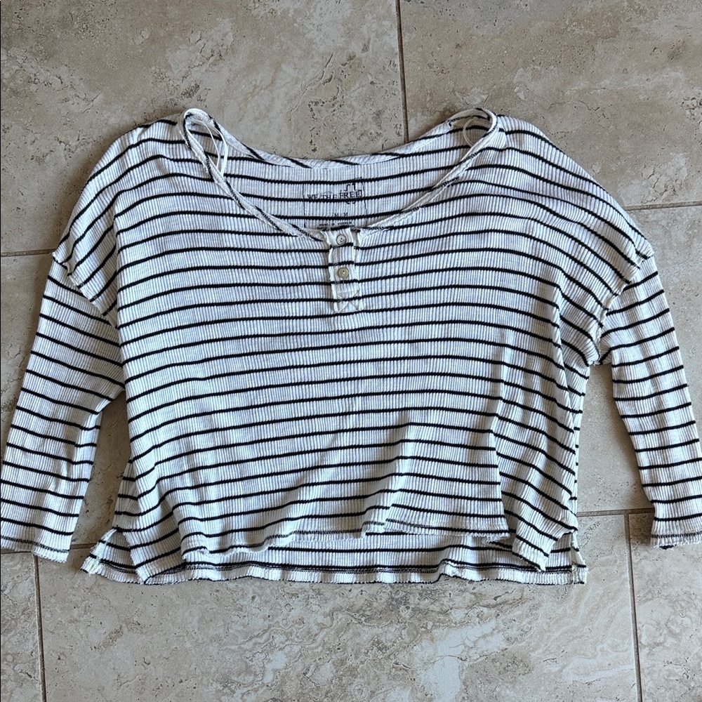 We The Free Black and White Striped Crop Top